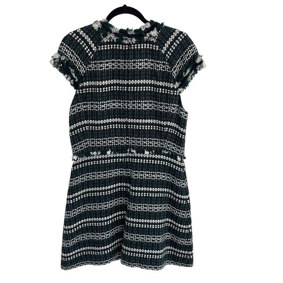 Tory Burch Norfolk Tweed Dress Green White Black Sequin Trim Womens Size 12 - Picture 6 of 7